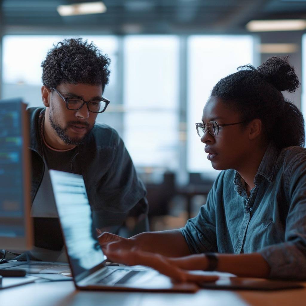 2 diverse people collaborating on a software project